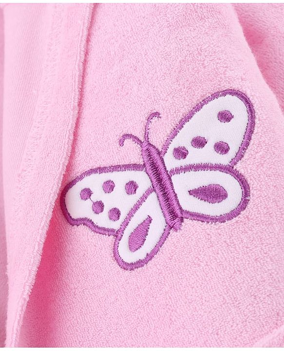 Babyhug Terry Knit Full Sleeves Bath Robe With Hood & Butterfly Embroidery - Pink