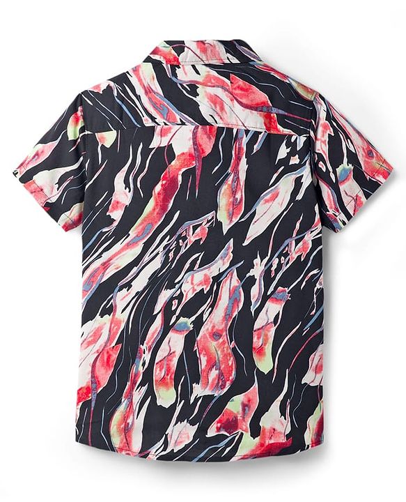 Pine Kids Woven Half Sleeves Shirt With Leaf Print - Multicolor