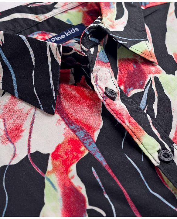 Pine Kids Woven Half Sleeves Shirt With Leaf Print - Multicolor