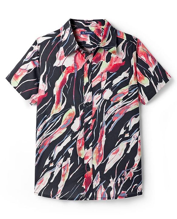 Pine Kids Woven Half Sleeves Shirt With Leaf Print - Multicolor