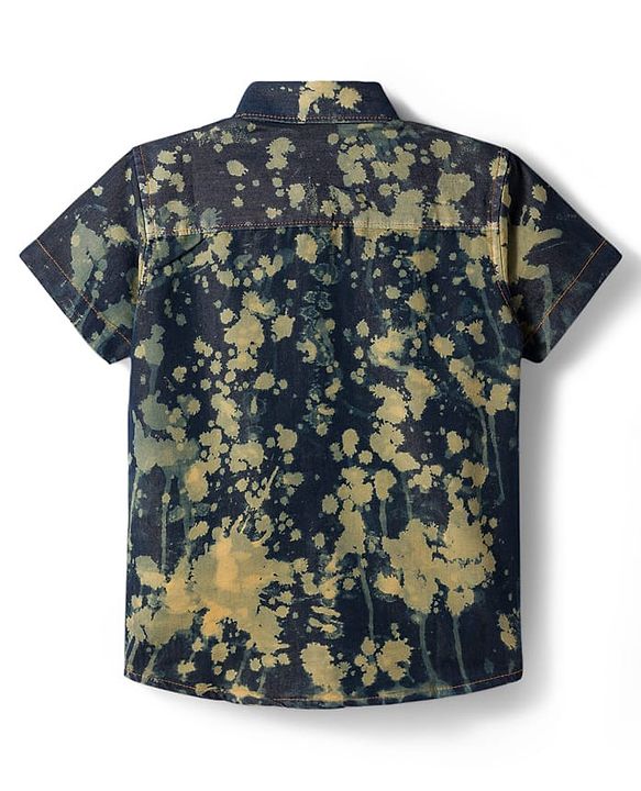 Pine Kids Denim Woven Half Sleeves Printed Shirt - Navy Blue