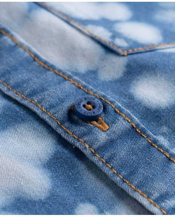 Pine Kids Denim Woven Half Sleeves Printed Shirt - Navy Blue