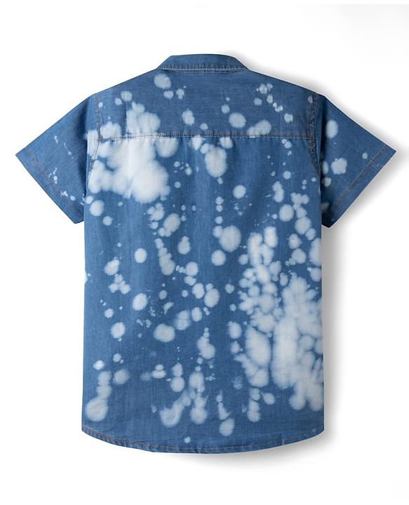Pine Kids Denim Woven Half Sleeves Printed Shirt - Navy Blue