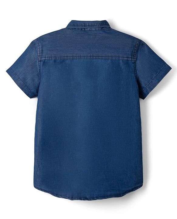Pine Kids Woven Half Sleeves Solid Denim Shirt With Printed Inner Tee - Navy Blue