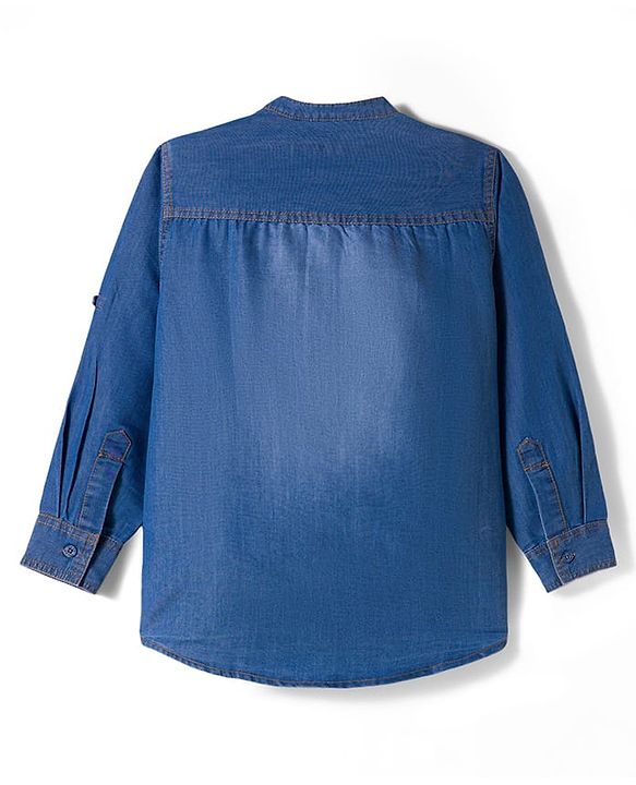 Pine Kids Denim Woven Full Sleeves Solid Color Denim Shirt with Inner Tee - Light Blue