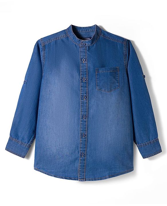 Pine Kids Denim Woven Full Sleeves Solid Color Denim Shirt with Inner Tee - Light Blue