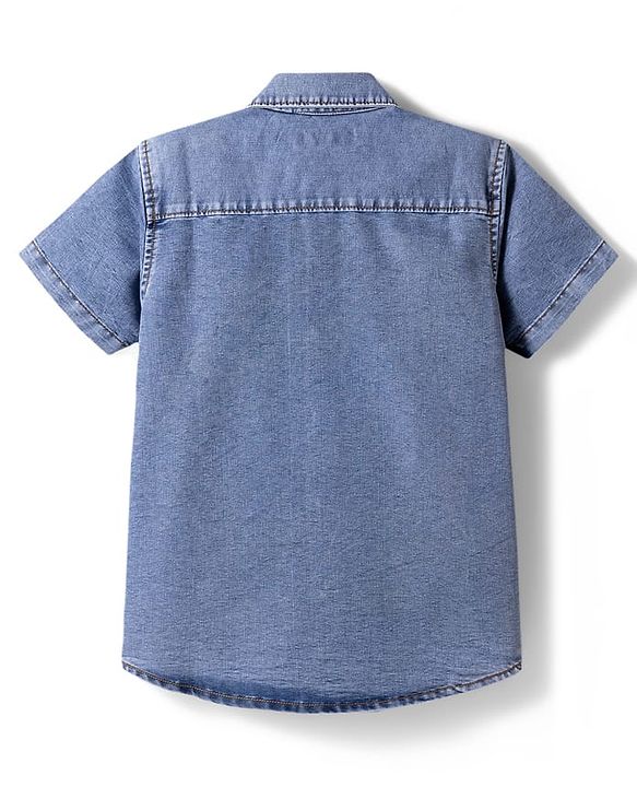 Pine Kids Denim Woven Half Sleeves Solid Color Shirt - Light Blue
