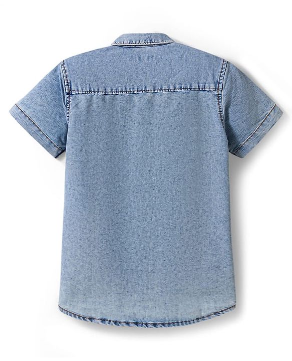 Pine Kids Denim Woven Half Sleeves Solid Color Shirt - Light Blue