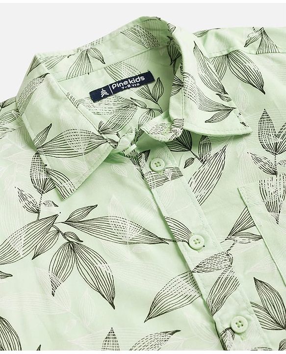 Pine Kids Woven Half Sleeves Shirt with Tropical Theme Print - Multicolor
