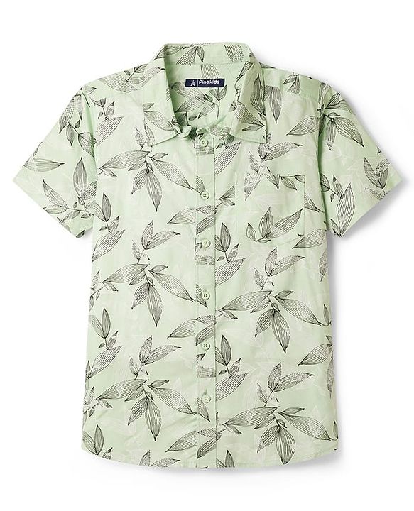 Pine Kids Woven Half Sleeves Shirt with Tropical Theme Print - Multicolor