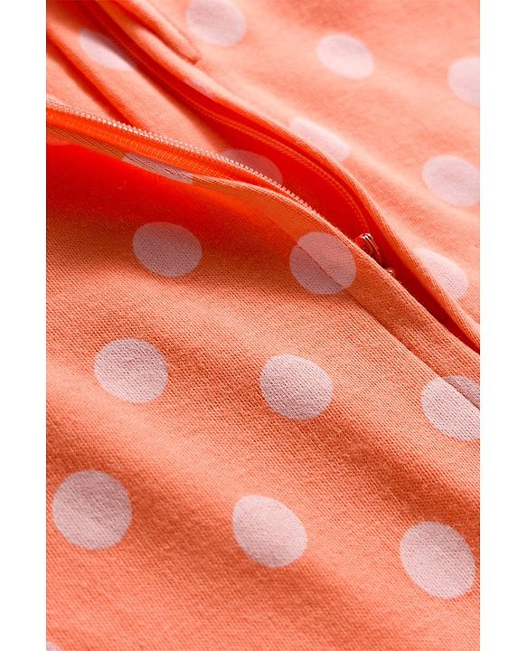 Babyhug Cotton Knit Full Sleeves Footed Sleepsuit With Polka Dot Print & Cap - Peach