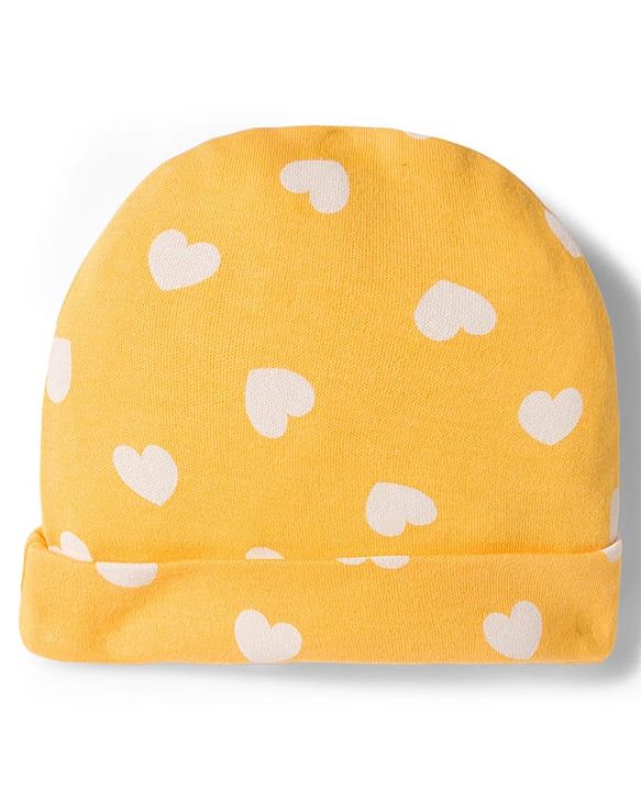 Babyhug Cotton Knit Full Sleeves Footed Sleepsuit With Heart Print - Yellow