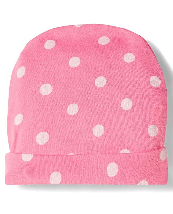 Babyhug Cotton Knit Full Sleeves Footed Sleepsuit With Polka Dots Print & Cap - Pink