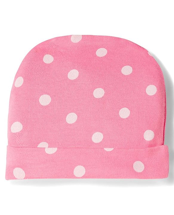 Babyhug Cotton Knit Full Sleeves Footed Sleepsuit With Polka Dots Print & Cap - Pink