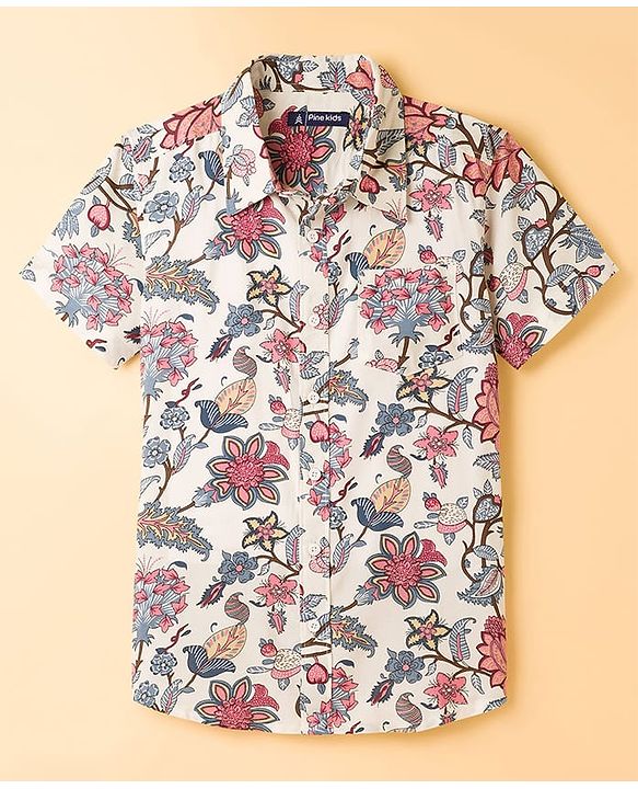 Pine Kids 4-5Y Boys Multicolor Floral Print Half Sleeves Woven Shirt