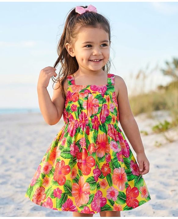 Babyhug 100% Cotton Woven Sleeveless Floral Printed Frock - Multicolour