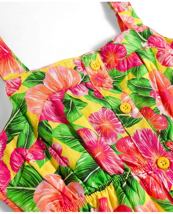 Babyhug 100% Cotton Woven Sleeveless Floral Printed Frock - Multicolour