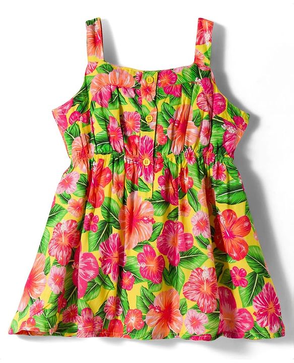 Babyhug 100% Cotton Woven Sleeveless Floral Printed Frock - Multicolour