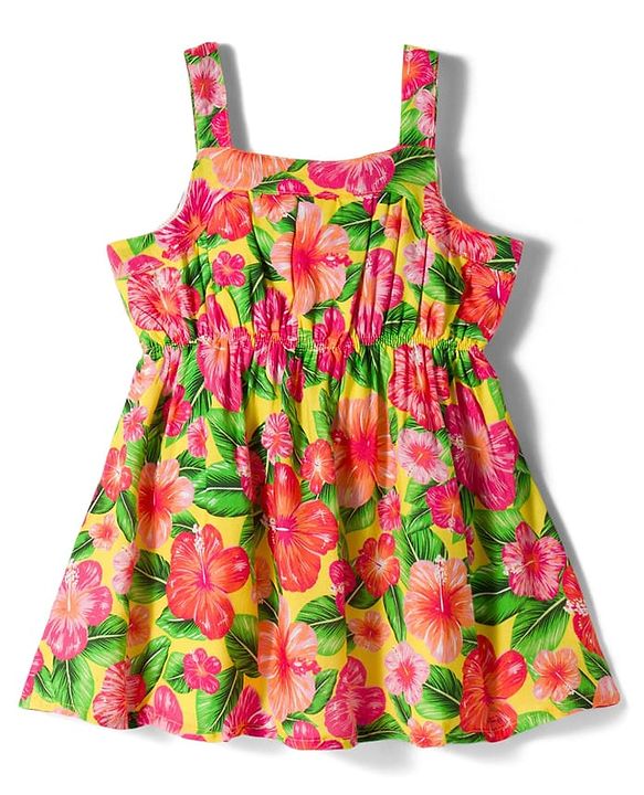 Babyhug 100% Cotton Woven Sleeveless Floral Printed Frock - Multicolour