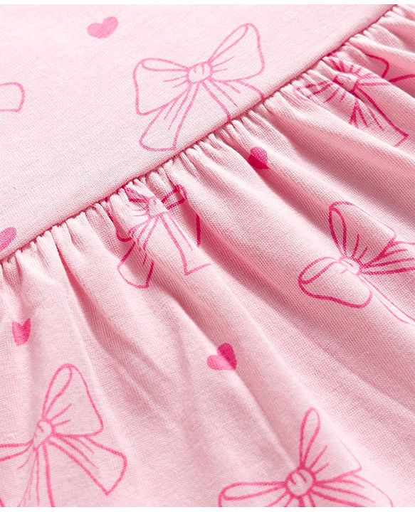 Babyhug Single Jersey Knit Full Sleeves Top & Leggings Set With Bow & Heart Print - Pink