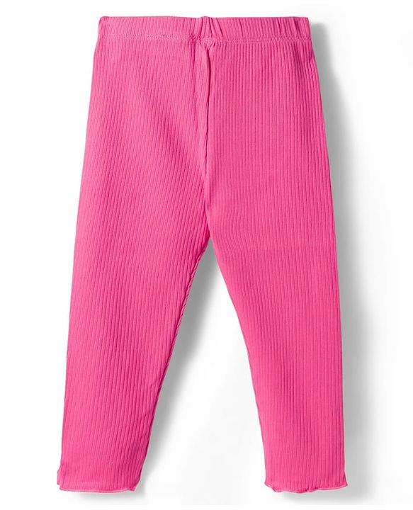 Babyhug Single Jersey Knit Full Sleeves Top & Leggings Set With Bow & Heart Print - Pink