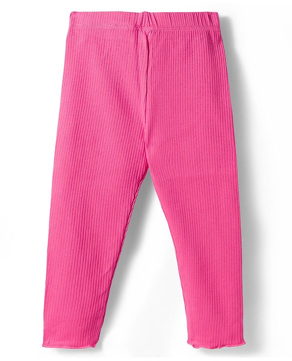 Babyhug Single Jersey Knit Full Sleeves Top & Leggings Set With Bow & Heart Print - Pink