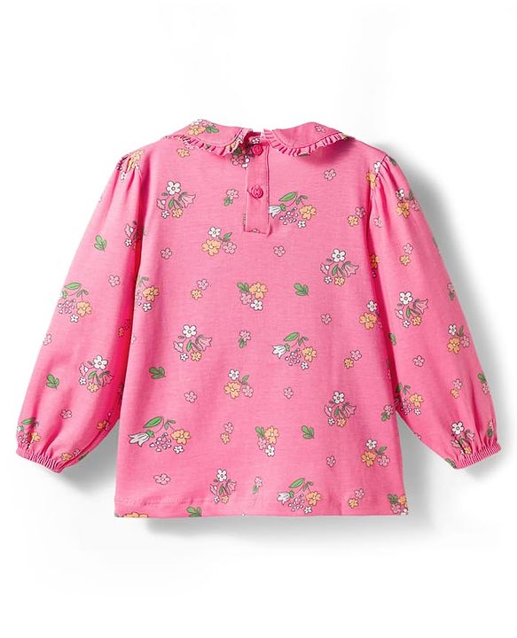 Babyhug Single Jersey Knit Full Sleeves Floral Printed Top & Leggings Set with Bow Applique - Pink