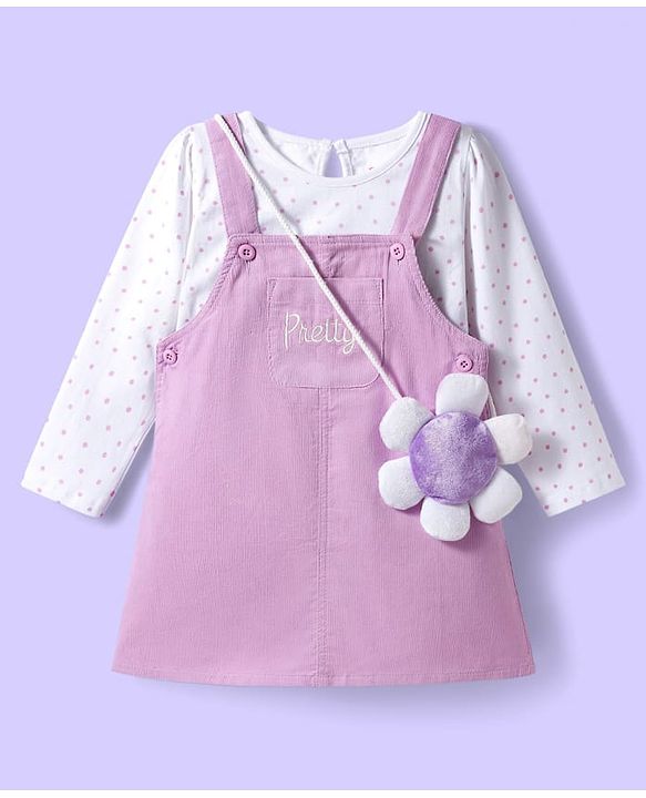 Babyhug 100% Cotton Woven Frock With Polka Dots Printed Inner Tee - Violet