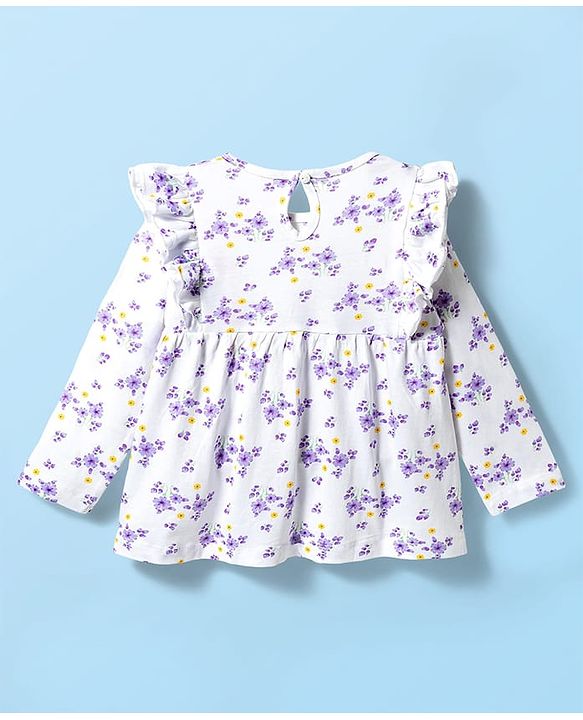 Babyhug Single Jersey Knit Full Sleeves Floral Printed Top & Leggings Set - White & Pink