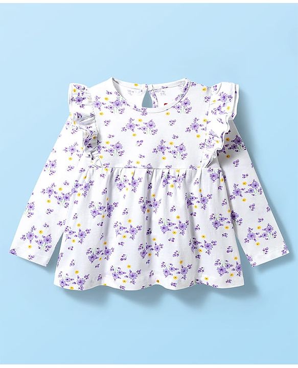 Babyhug Single Jersey Knit Full Sleeves Floral Printed Top & Leggings Set - White & Pink