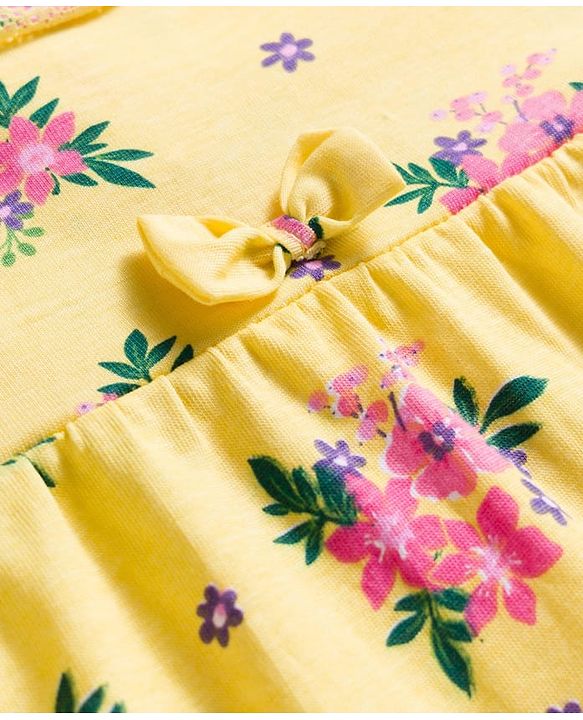Babyhug Single Jersey Knit Full Sleeves Top & Leggings Set With Floral Print - Yellow & Pink