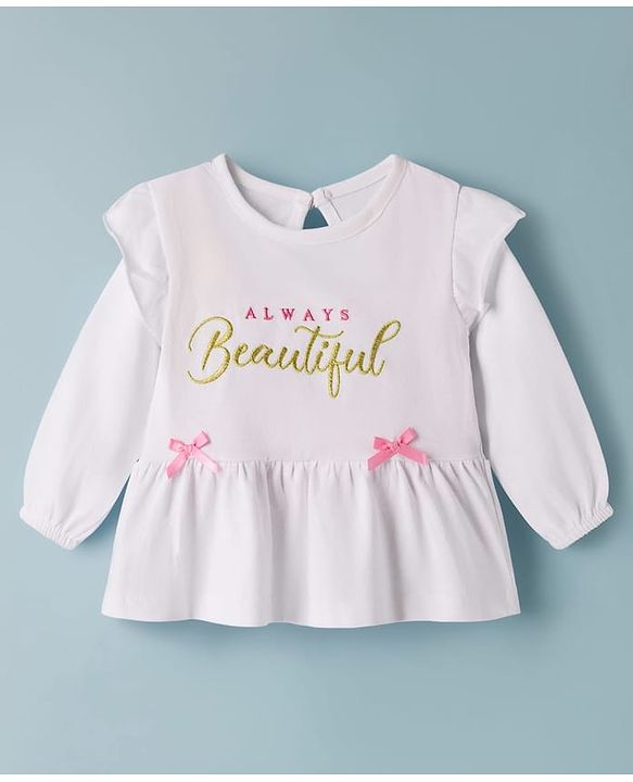 Babyhug Single Jersey Knit Full Sleeves Text Embroidery Top with Bow Applique & Leggings Set - Pink & White