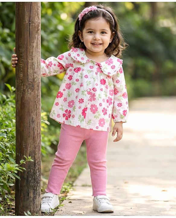 Babyhug Single Jersey Knit Full Sleeves Top & Leggings Set With Floral Print - Multicolor