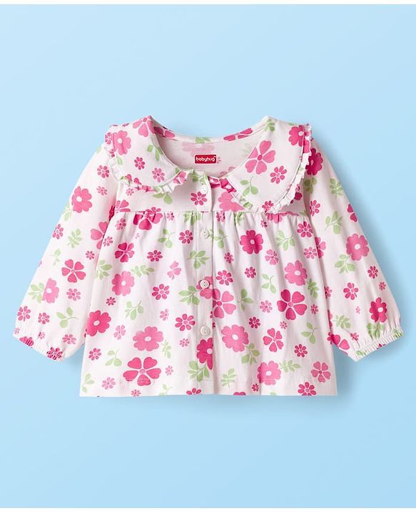 Babyhug Single Jersey Knit Full Sleeves Top & Leggings Set With Floral Print - Multicolor