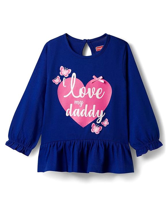 Babyhug Single Jersey Knit Full Sleeves Heart & Text Printed Top & Leggings Set - Blue & Pink