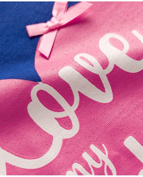 Babyhug Single Jersey Knit Full Sleeves Heart & Text Printed Top & Leggings Set - Blue & Pink