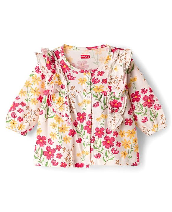 Babyhug Single Jersey Knit Full Sleeves Top & Leggings Set With Floral Print - Multicolor
