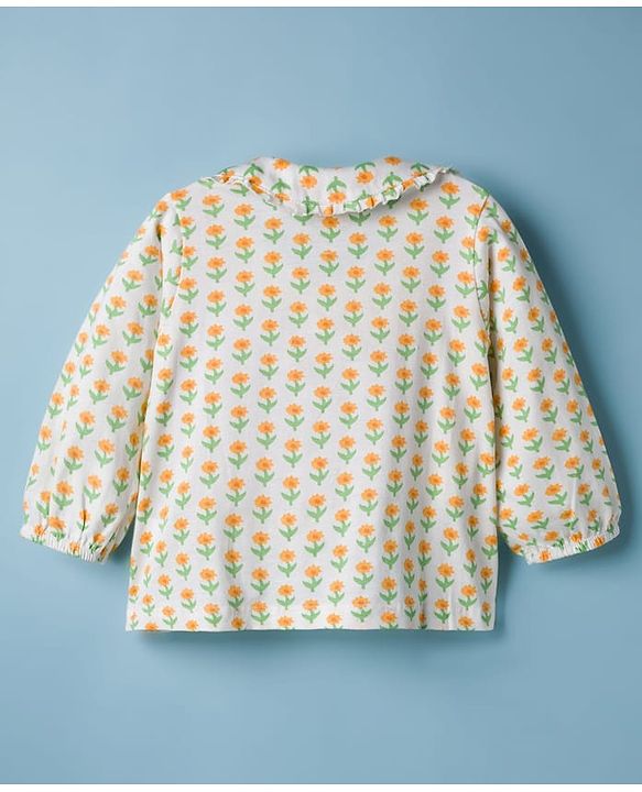 Babyhug Single Jersey Knit Full Sleeves Floral Printed Top & Leggings Set - Orange