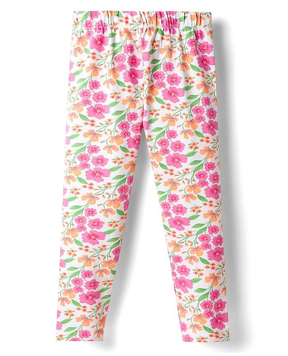Babyhug Single Jersey Knit Full Sleeves Top & Leggings Set With Floral Print - Pink
