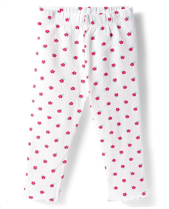 Babyhug Single Jersey Knit Full Sleeves Top & Leggings Set With Floral Embroidery & Print - Red & White