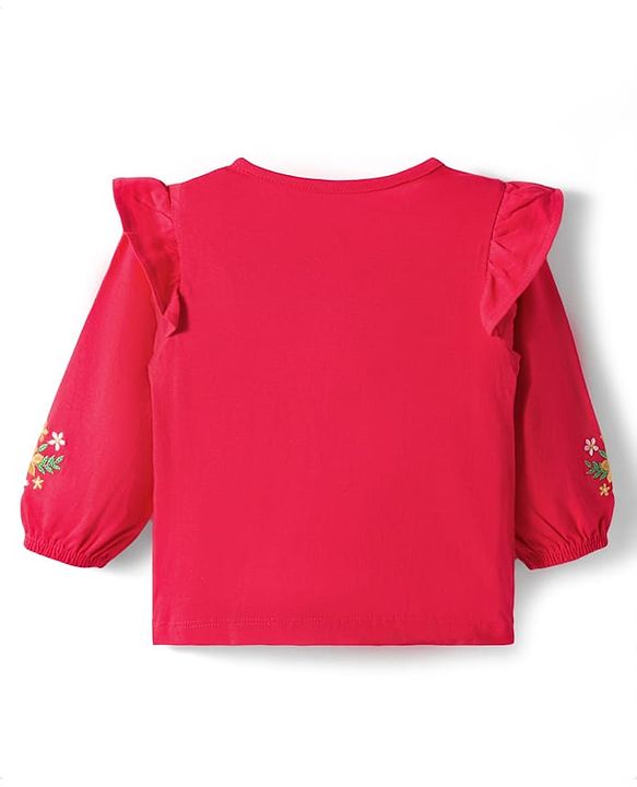 Babyhug Single Jersey Knit Full Sleeves Top & Leggings Set With Floral Embroidery & Print - Red & White