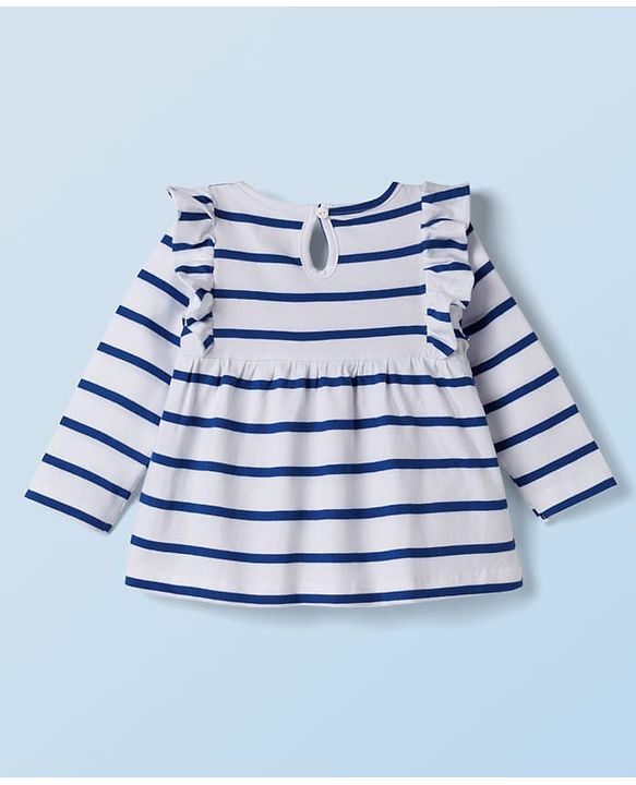 Babyhug Single Jersey Knit Full Sleeves Striped Top & Leggings Set with Butterfly Embroidery - Pink & Blue