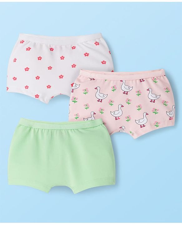 Babyhug Cotton Lycra Knit Hipster With Floral Print Pack Of 3 - White Peach & Light Green
