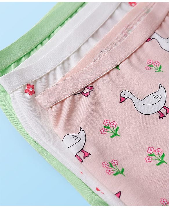 Babyhug Cotton Lycra Knit Hipster With Floral Print Pack Of 3 - White Peach & Light Green