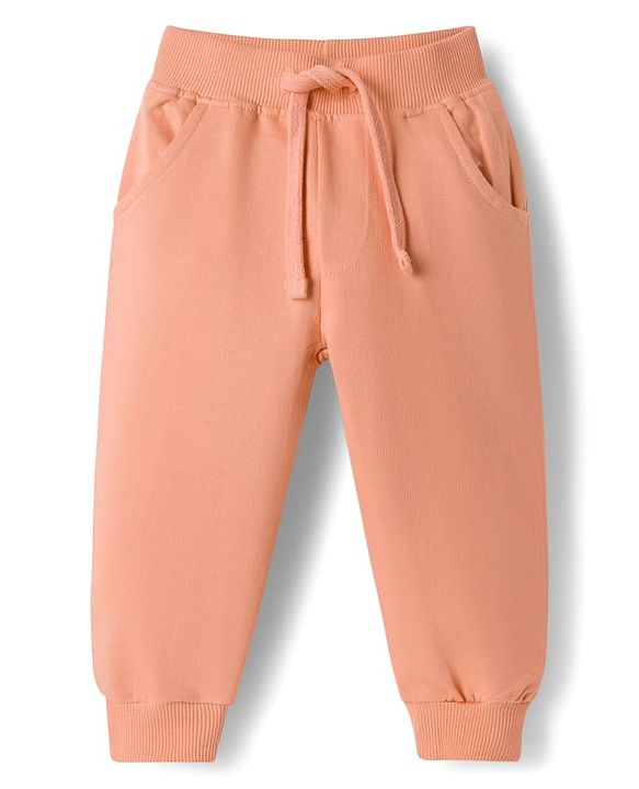 Babyhug Terry Knit Full Sleeves Deer Embroidered Top with Frill Detailing & Trouser - Peach