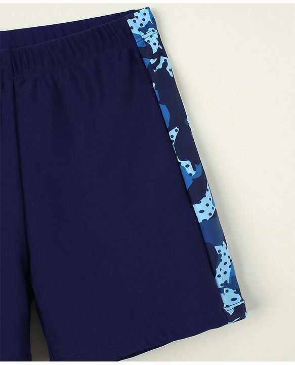 Pine Kids Abstract Printed Swimming Trunk With Cap - Navy Blue