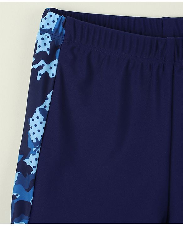 Pine Kids Abstract Printed Swimming Trunk With Cap - Navy Blue