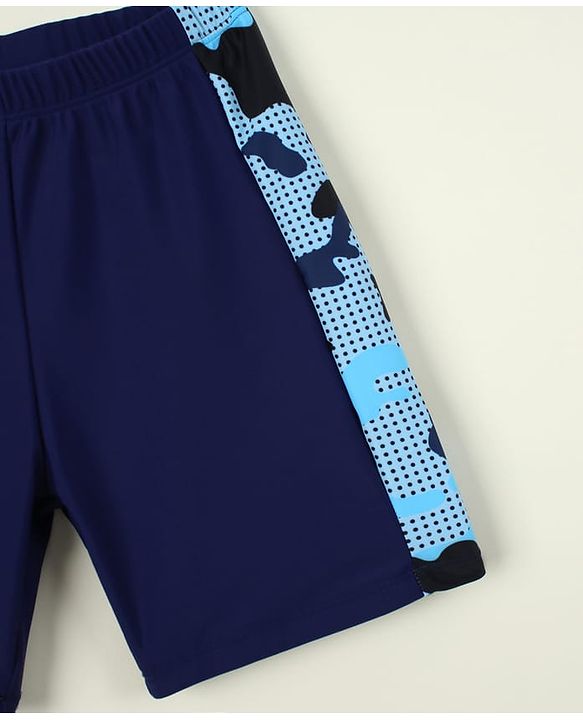 Pine Kids Abstract Printed Swimming Trunk With Cap - Navy Blue