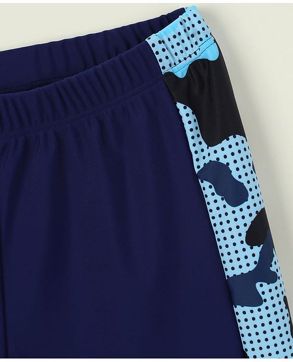 Pine Kids Abstract Printed Swimming Trunk With Cap - Navy Blue