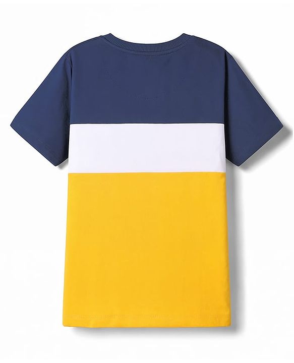 Pine Kids Cotton Knit Half Sleeves Cut & Sew T-Shirt & Lounge Pant Set with Patch Detailing - Navy Blue & Gold